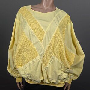Vintage 80s Yellow Oversized Sweatshirt Parachute Top With Pockets Baggy Size L